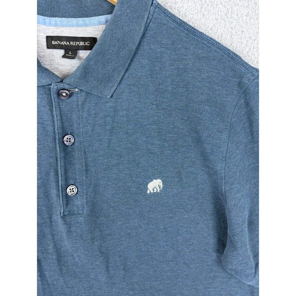 Banana Republic Polo Shirt Mens Large Blue Stretch Cotton Jersey Logo Casual Men